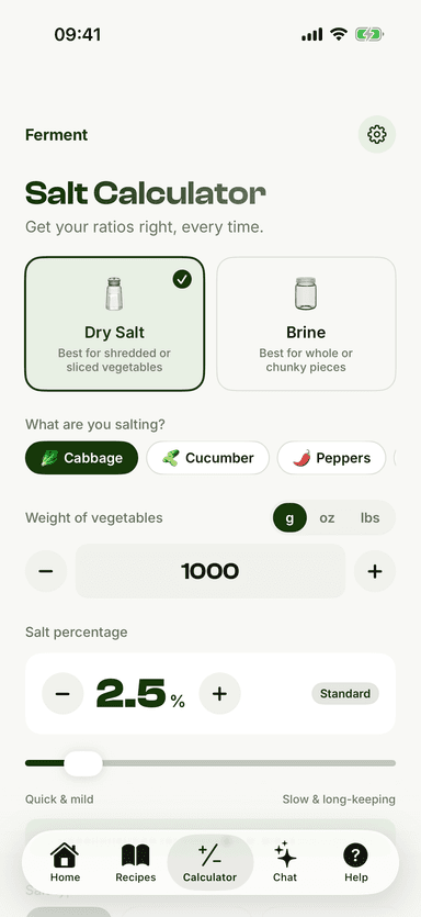 Ferment salt and brine calculator