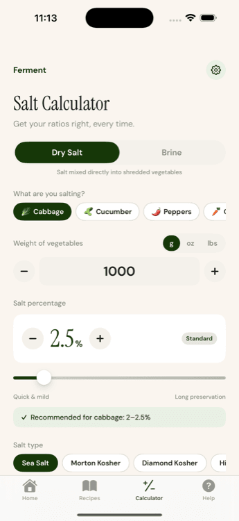 Ferment salt and brine calculator